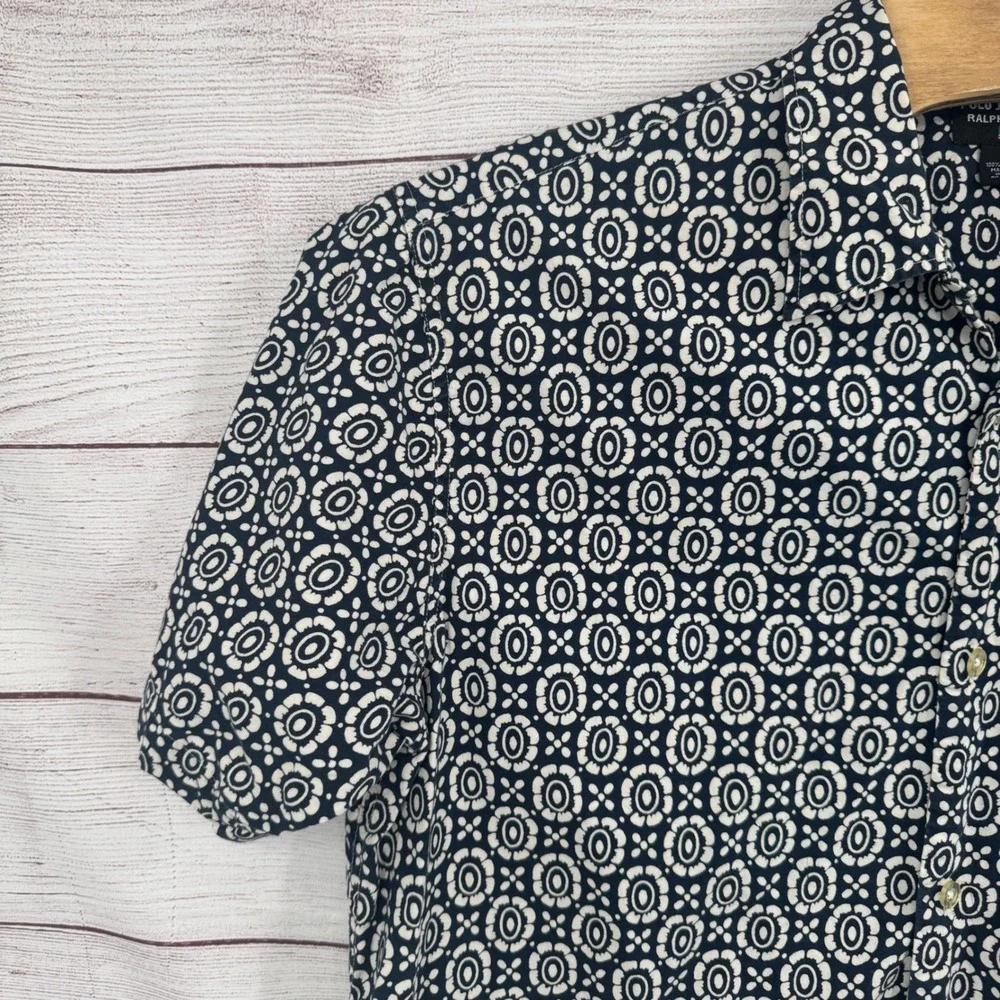 Polo Jeans Co. Ralph Lauren Shirt Medium Short Sleeve Button Up Geometric Floral